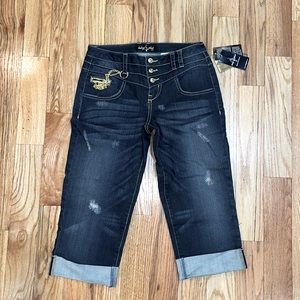 NEW  BABY PHAT Y2K Button Up High Waist chain zipper Capri Cropped JEANS 5